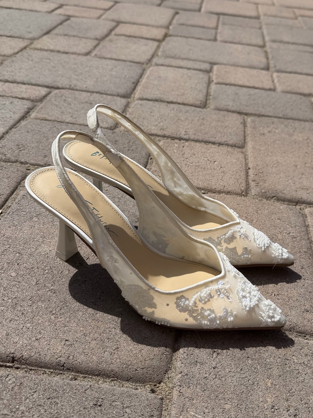 Betsey Johnson Ivory Embellished Pointed-Toe Slingback Heels - Picture 3 of 8
